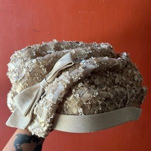 Helen Joyce vintage beige textured hat with bow